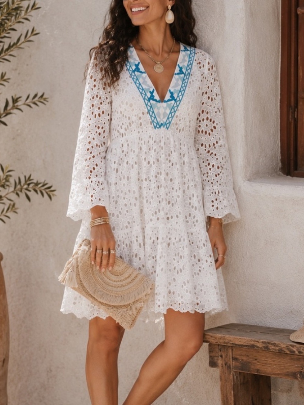 Sundance Yuki Eyelet Lace Cover-Up Dress Small Bohemian Embroidered Resortwear